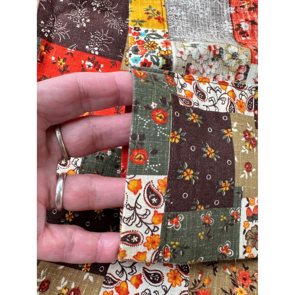 Vintage Patchwork Cotton Shower & Window Curtain Set Floral 70s Calico Pront - Picture 8 of 12